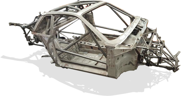 The chassis of the Lancia Beta Montecarlo has already been built from scratch and welded together.